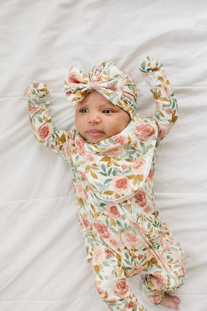 Dusty Pink Floral Baby Bow Hat