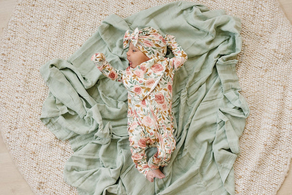 Dusty Pink Floral Baby Bow Hat