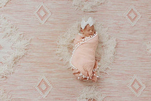 Dusty Pink Pom Swaddle Blanket