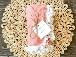 Dusty Pink Pom Swaddle Blanket