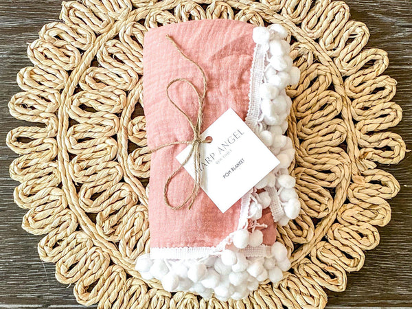 Dusty Pink Pom Swaddle Blanket