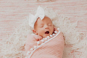 Dusty Pink Pom Swaddle Blanket
