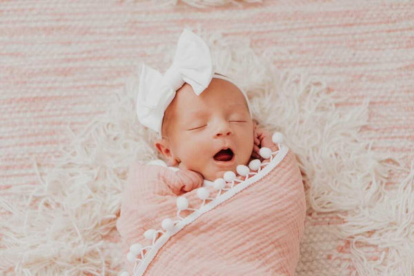 Dusty Pink Pom Swaddle Blanket