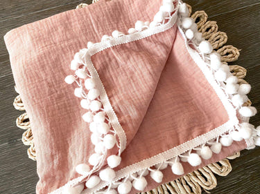 Dusty Pink Pom Swaddle Blanket