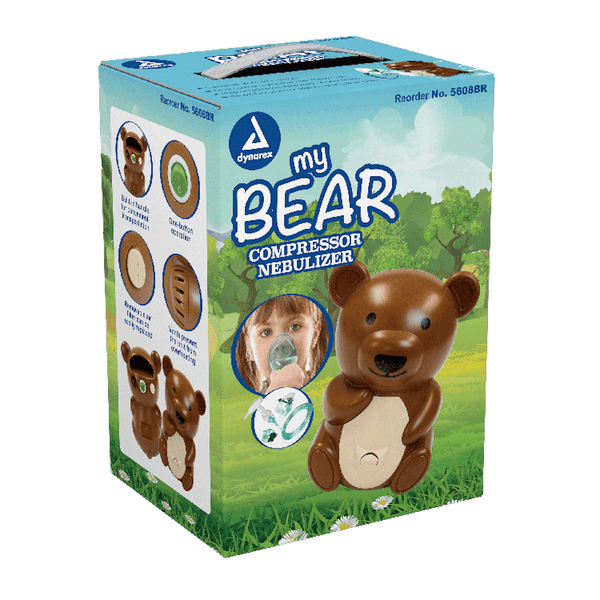Dynarex My Bear Pediatric Compressor Nebulizer in angle view, ideal for baby grooming and hygiene needs.