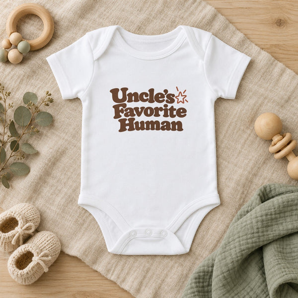 Uncle's Favorite Human baby bodysuit in white