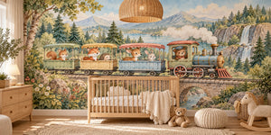 Watercolor Animal Train Wall Mural, image 1