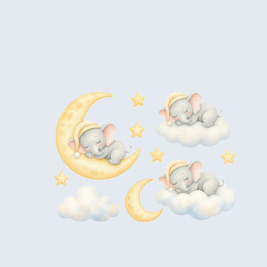 Sleeping Elephant Moon and Clouds Wall Decals, Set of 10, image 1