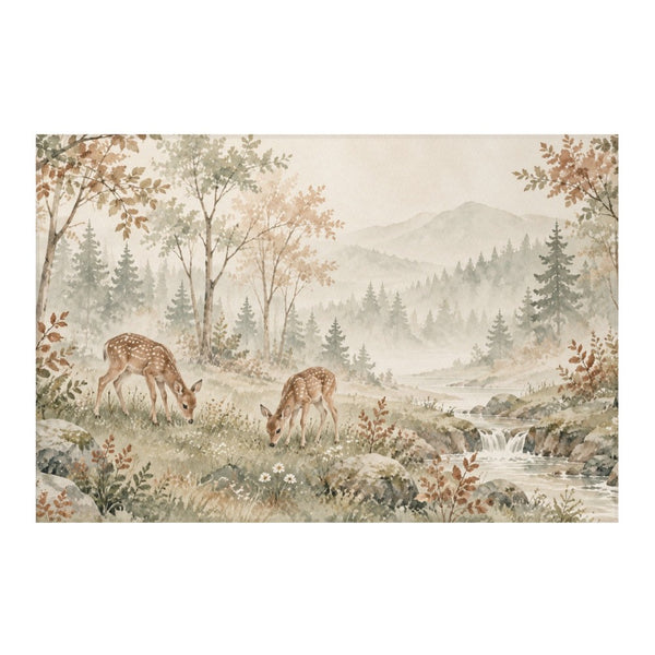 Grazing Fawns kids rug, full view of the printed design