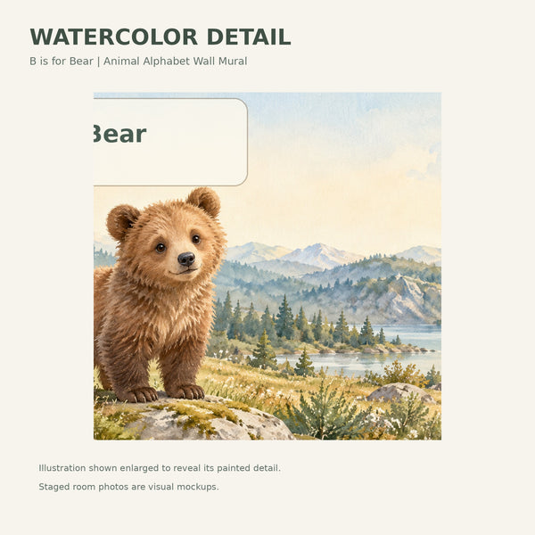 Watercolor B is for Bear Alphabet Wall Mural, image 4