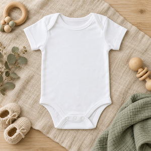 Personalize the Name and Birth Month baby bodysuit in white with your baby's name