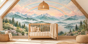 Watercolor Foggy Forest Rainbow Wall Mural, image 1