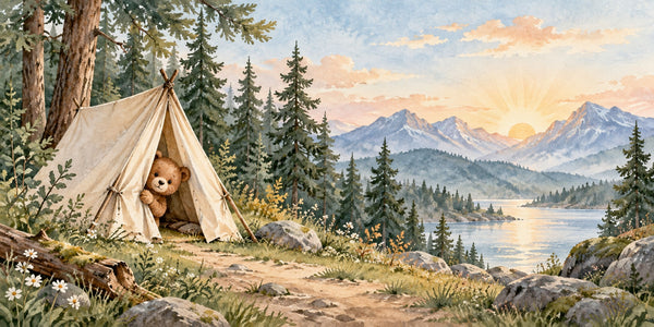 Watercolor Bear Tent Sunrise Camping Wall Mural, image 3