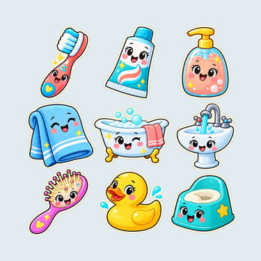 Cute Bathroom Wall Decals, Set of 9, First Words Stickers, image 1