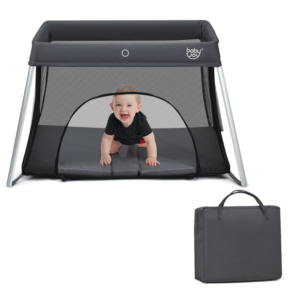 Lightweight foldable baby playpen with carry bag, perfect for safe play and sleep, shown at angle 9.