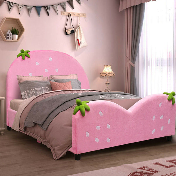 Kids upholstered toddler bed with berry pattern, perfect for children's rooms and playtime comfort.