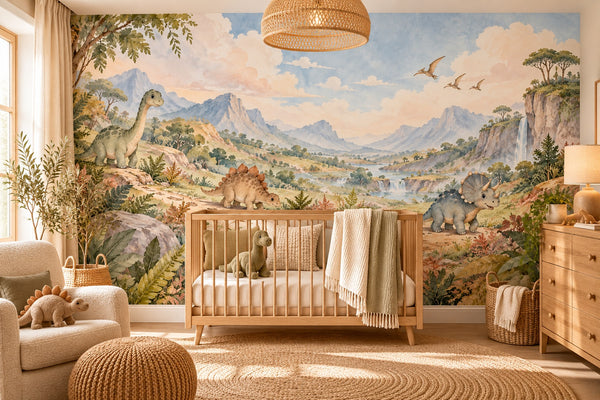 Watercolor Footprint Valley Dinosaur Wall Mural, image 1