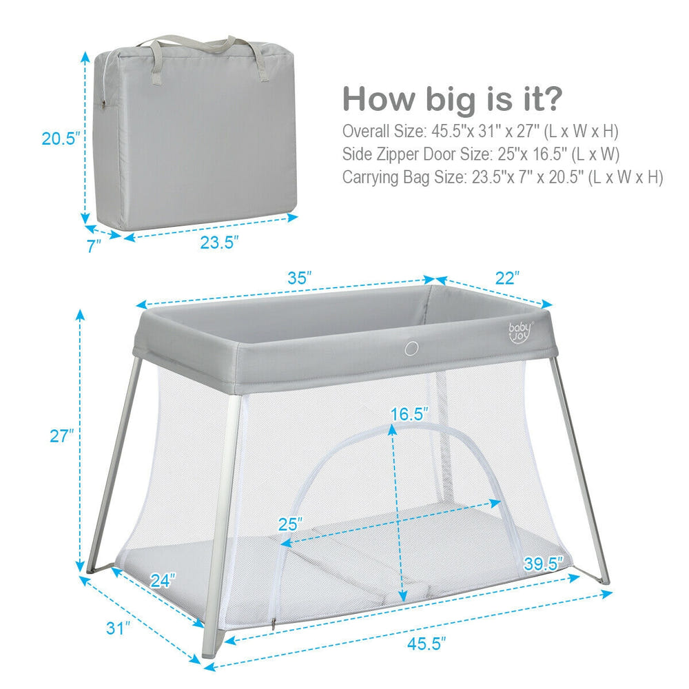 Lightweight foldable baby playpen with carry bag for easy transport and storage, perfect for safe playtime.