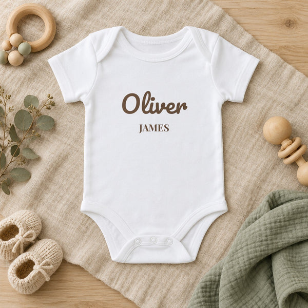 First and Middle Name baby bodysuit in white