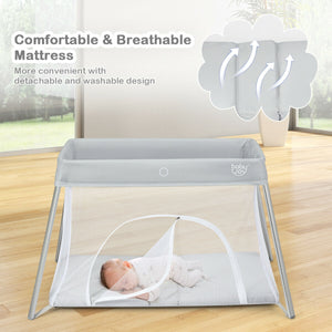 Lightweight foldable baby playpen with carry bag, perfect for safe play and sleep, shown at angle 7.