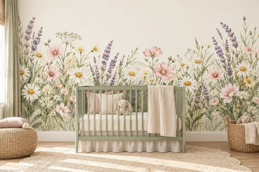 Watercolor Lavender Wildflowers Wall Mural, image 1