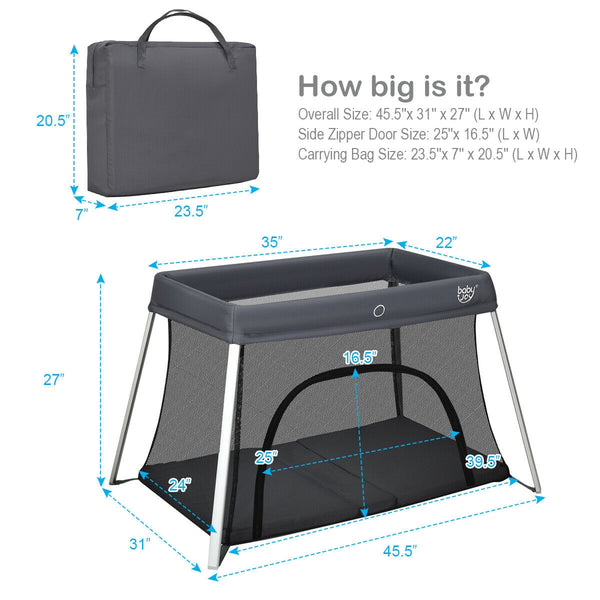 Lightweight foldable baby playpen with carry bag, perfect for safe play and sleep, shown at angle 10.
