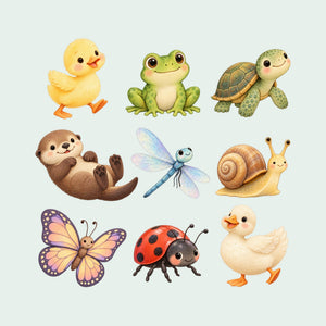 Baby Pond Animal Wall Decals, Set of 9, image 1