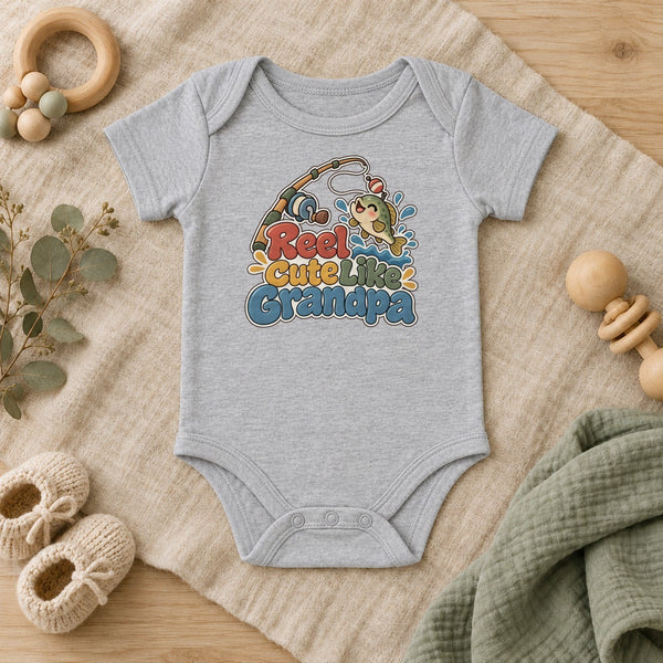 Reel Cute Like Grandpa baby bodysuit in heather grey