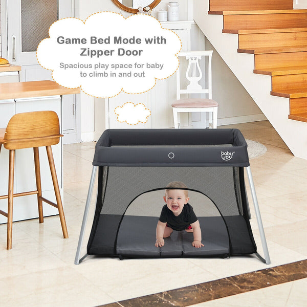 Lightweight foldable baby playpen with carry bag, perfect for safe play and sleep on the go.