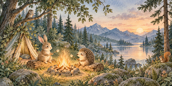 Watercolor Campfire Friends Camping Wall Mural, image 3