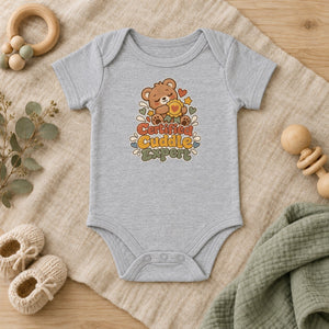 Certified Cuddle Expert baby bodysuit in heather grey