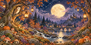 Watercolor Woodland Night Halloween Wall Mural, image 3