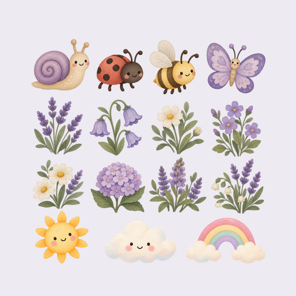 Lavender Garden Wall Decals, Set of 15, image 1