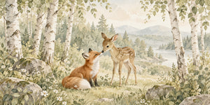 Watercolor Fox and Fawn Wall Mural, image 2