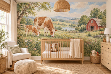 Watercolor Cow and Calf Farm Wall Mural, image 1
