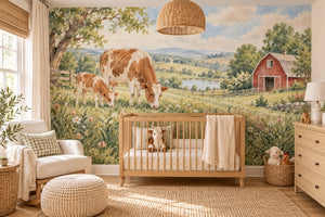 Watercolor Cow and Calf Farm Wall Mural, image 1