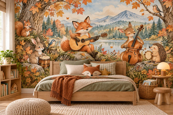 Watercolor Fox Guitar Wall Mural, image 2