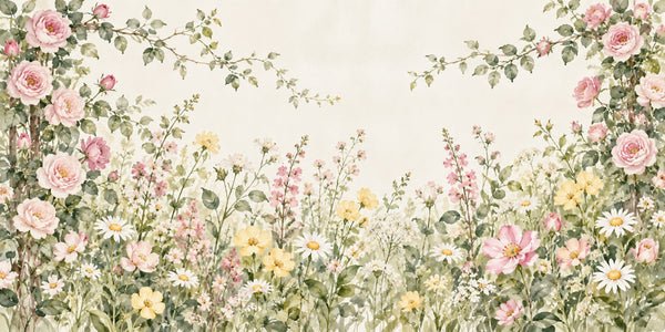 Watercolor Climbing Rose Garden Wall Mural, image 2
