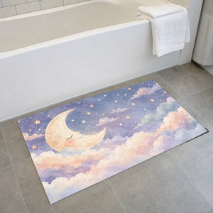 Sleepy Moon bath mat on the floor in front of the tub