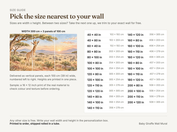 Watercolor Baby Giraffe Safari Wall Mural, image 5