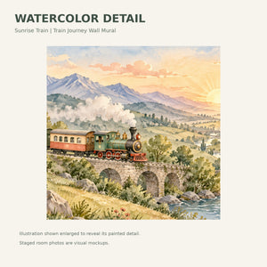 Watercolor Sunrise Train Wall Mural, image 4
