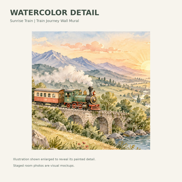 Watercolor Sunrise Train Wall Mural, image 4