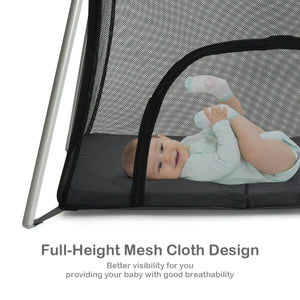 Lightweight foldable baby playpen with carry bag, perfect for safe play and sleep on the go.