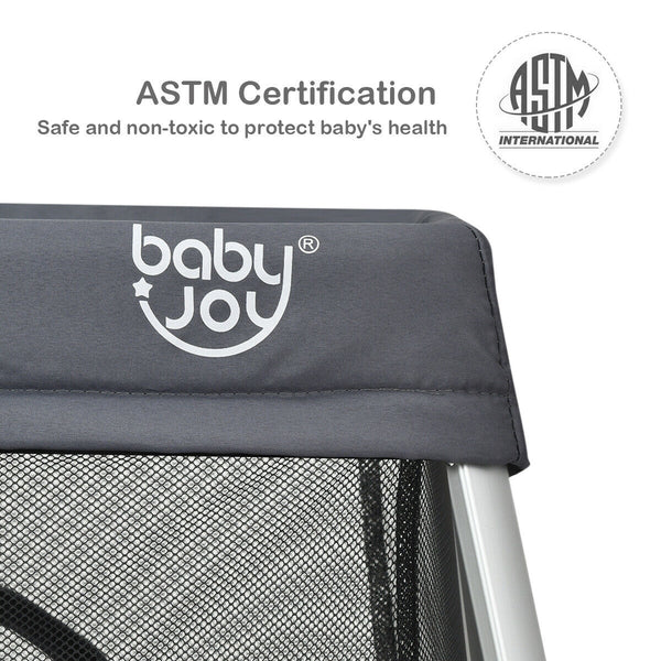 Lightweight foldable baby playpen with carry bag, perfect for safe play and sleep on the go. Angle 14 view.
