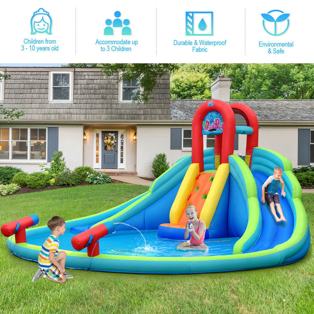 Inflatable Water Slide Bounce House with Mighty Splash Pool for Kids with Blower
