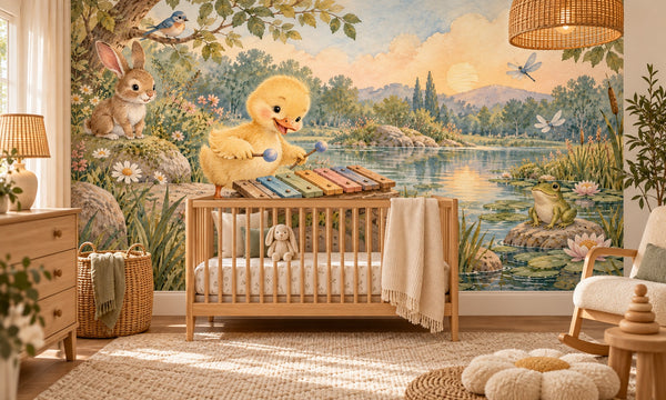 Watercolor Duckling Xylophone Wall Mural, image 1