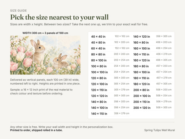 Watercolor Spring Tulips Bunny Wall Mural, image 5