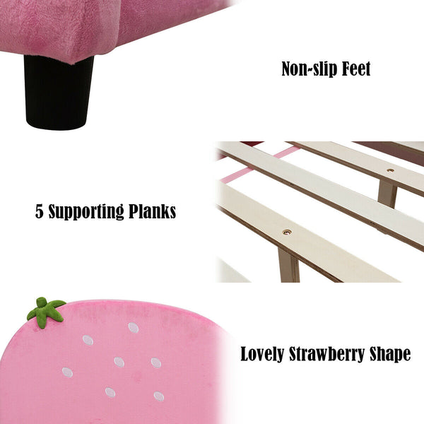 Kids upholstered toddler bed with berry pattern, perfect for playful and stylish children's rooms.