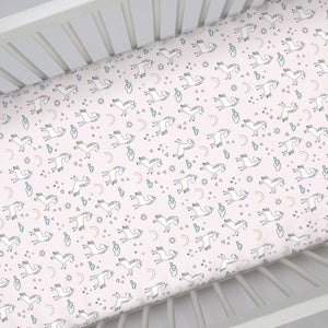 NoJo Super Soft Pink Unicorn Nursery Mini Crib Fitted Sheet