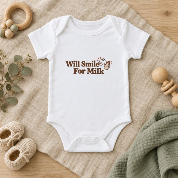 Will Smile For Milk baby bodysuit in white